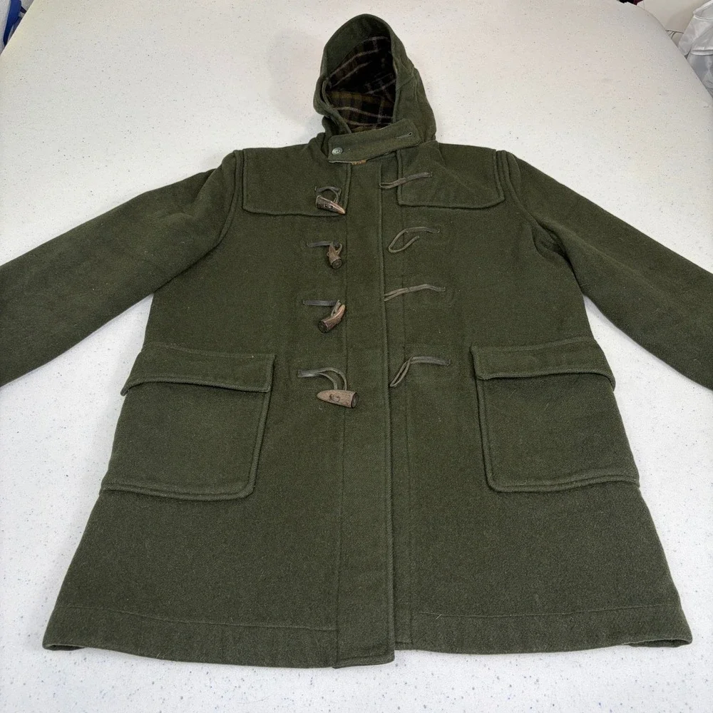 Gloversall‎ London Duffle Coat Hooded Wool Toggle Gold Label Green 40 VTG 60's